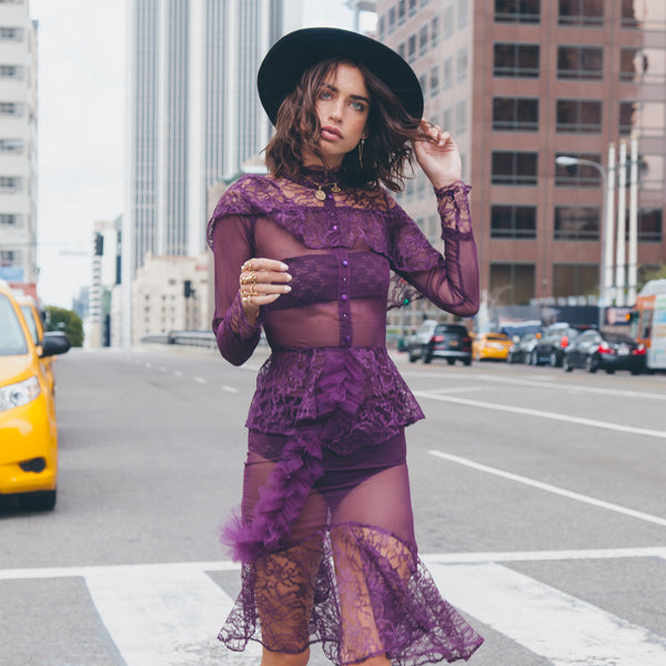 SINOON ■ Rose Lace Sheer Dress sinoon】Same Day Shipping Rose Lace Sheer Dress