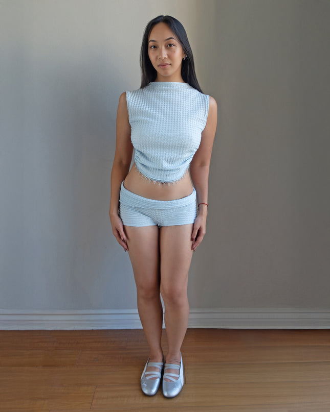 Blue Herringbone Knit Shorts