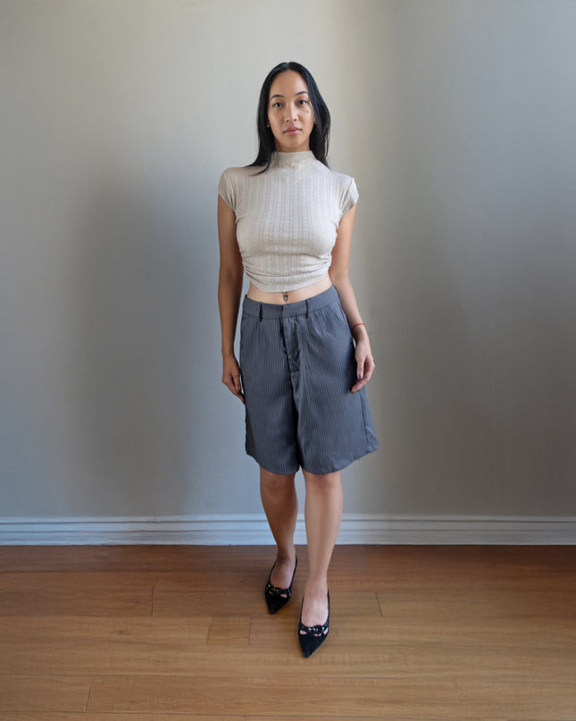 Beige Knit Mock Neck Top
