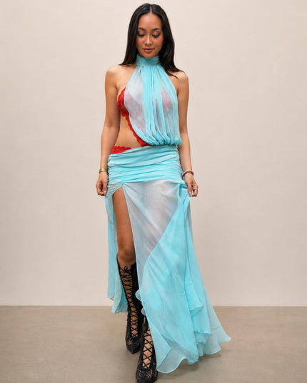 Teal Silk Chiffon Dress