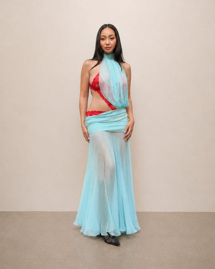 Teal Silk Chiffon Dress