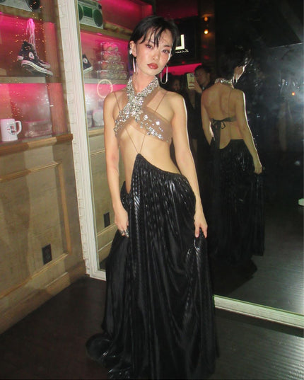 Rhinestone Pleated Gown