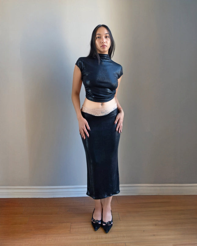 Black Liquid Slip Skirt