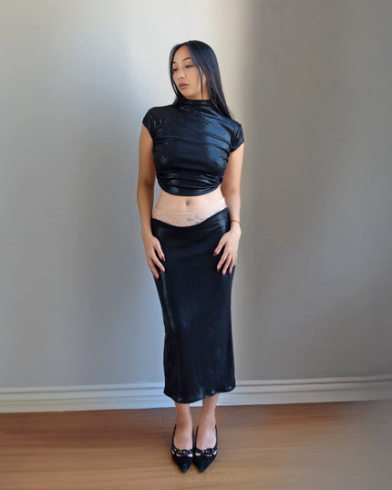 Black Liquid Slip Skirt