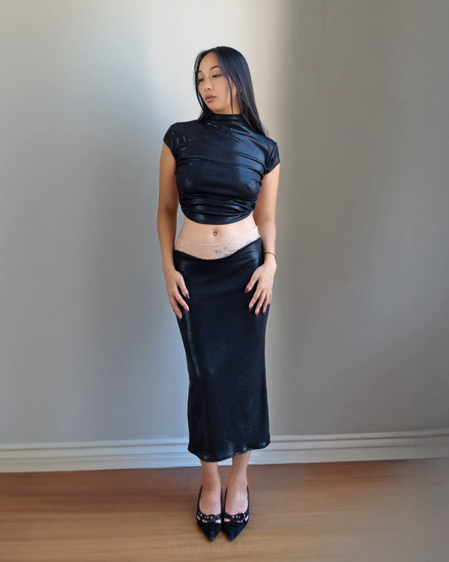 Black Liquid Slip Skirt