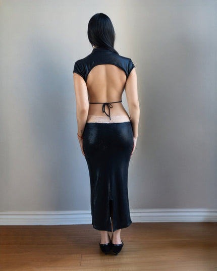 Black Liquid Slip Skirt