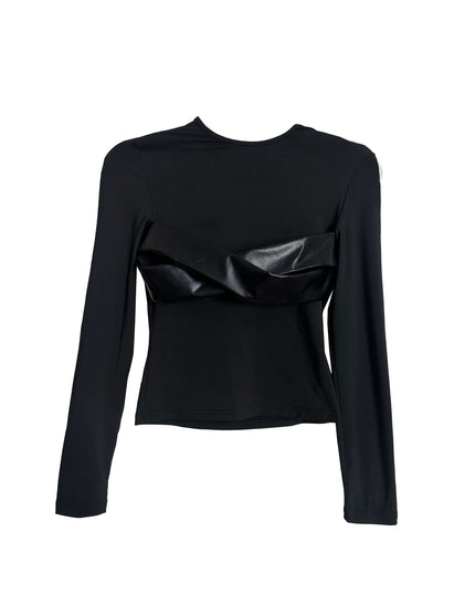 Long Sleeve Black Leather Bra Top