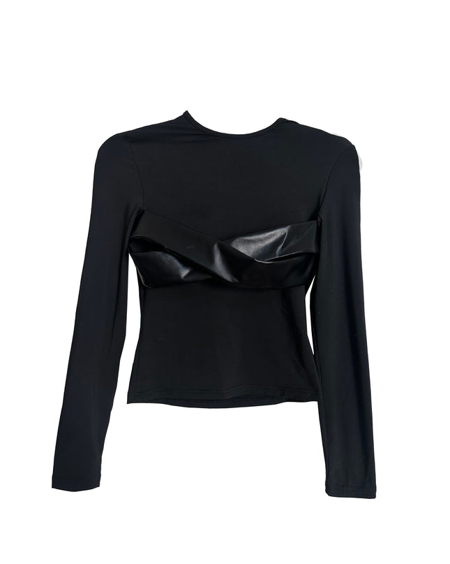 Long Sleeve Black Leather Bra Top