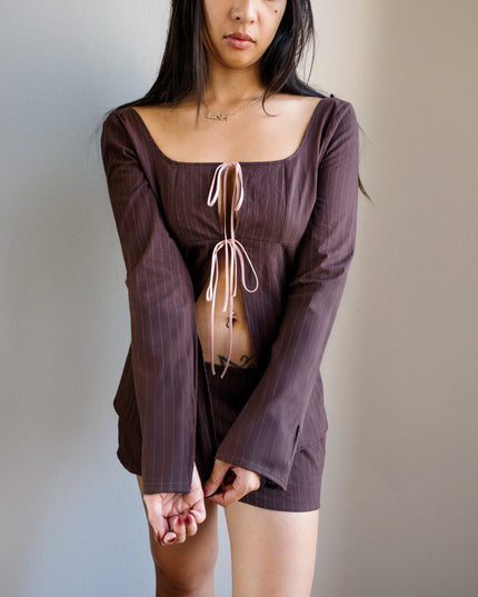 Pinstripe Babydoll Tie Top