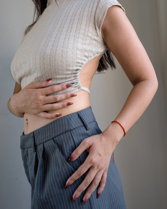 Beige Knit Mock Neck Top