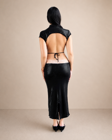 Black Liquid Slip Skirt