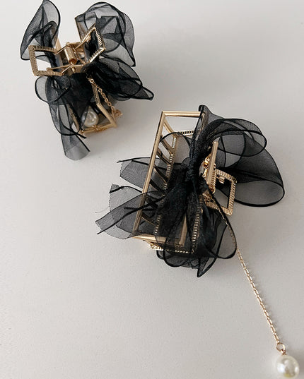 Gold Metal Hair Claw with Black Bow