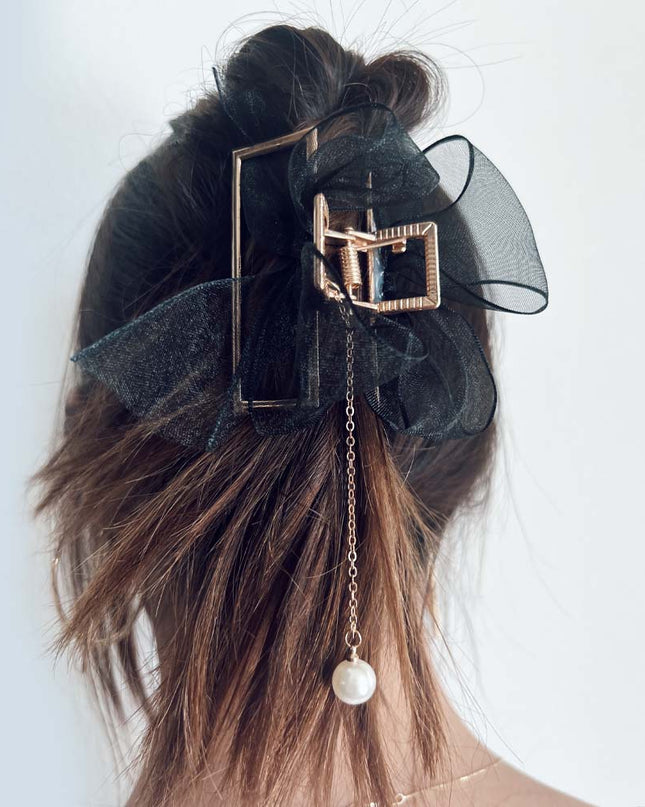 Gold Metal Hair Claw with Black Bow