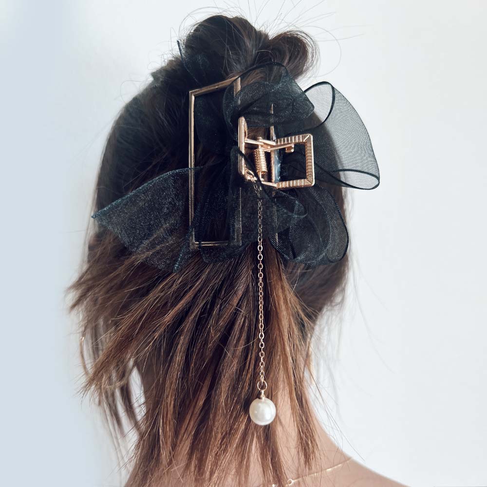 Gold Metal Hair Claw with Black Bow
