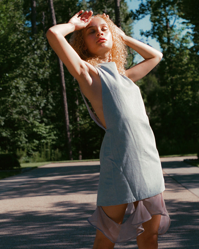 Denim Dress with Chiffon