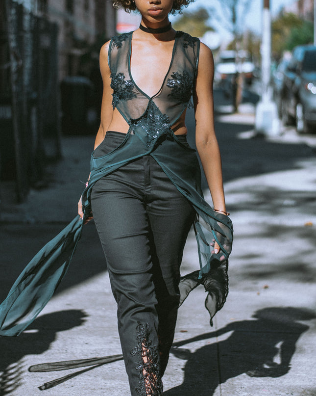Black Trousers with Lace Inserts - Lisa N. Hoang