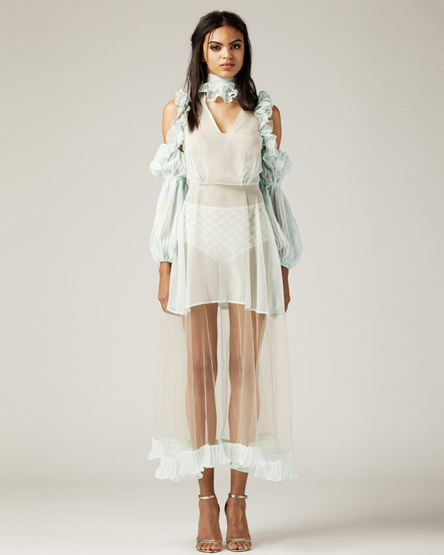 Mint Pleated Chiffon Dress