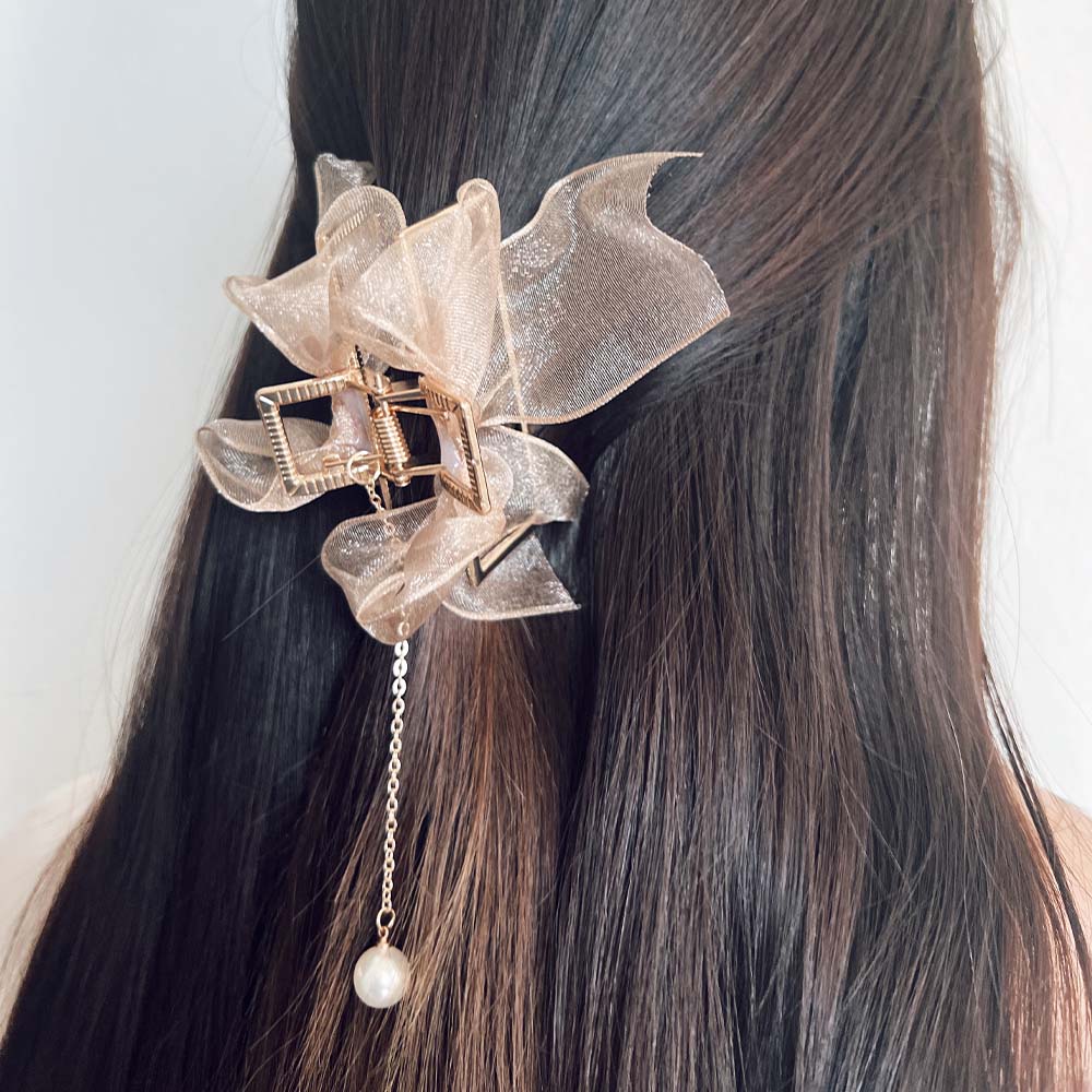 Gold Metal Hair Claw with Nude Bow