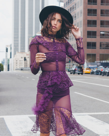 Purple Chiffon and Lace Dress