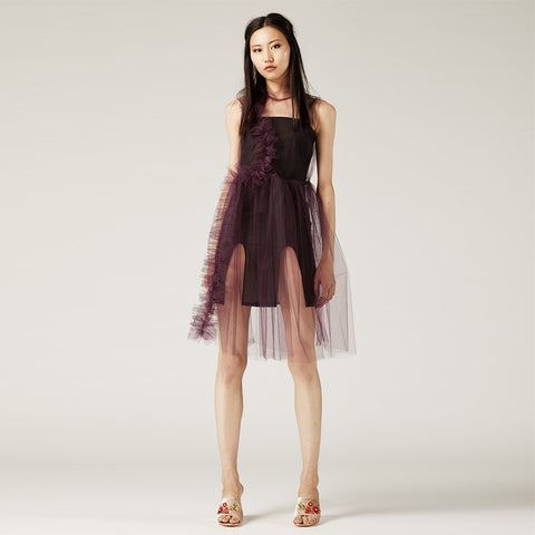 Purple Chiffon and Lace Dress