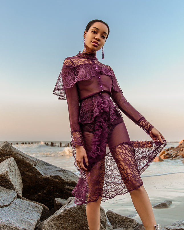 Purple Chiffon and Lace Dress