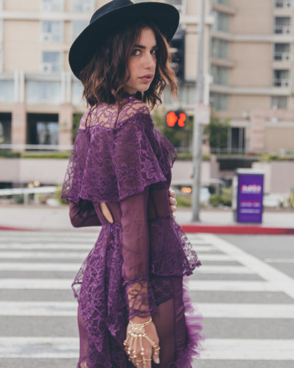 Purple Chiffon and Lace Dress