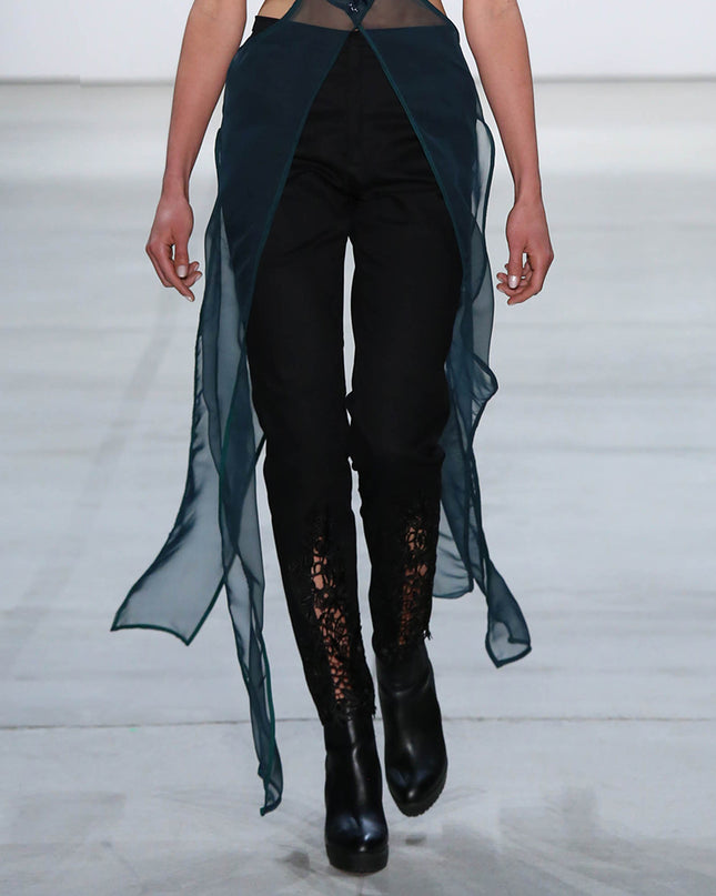 Black Trousers with Lace Inserts