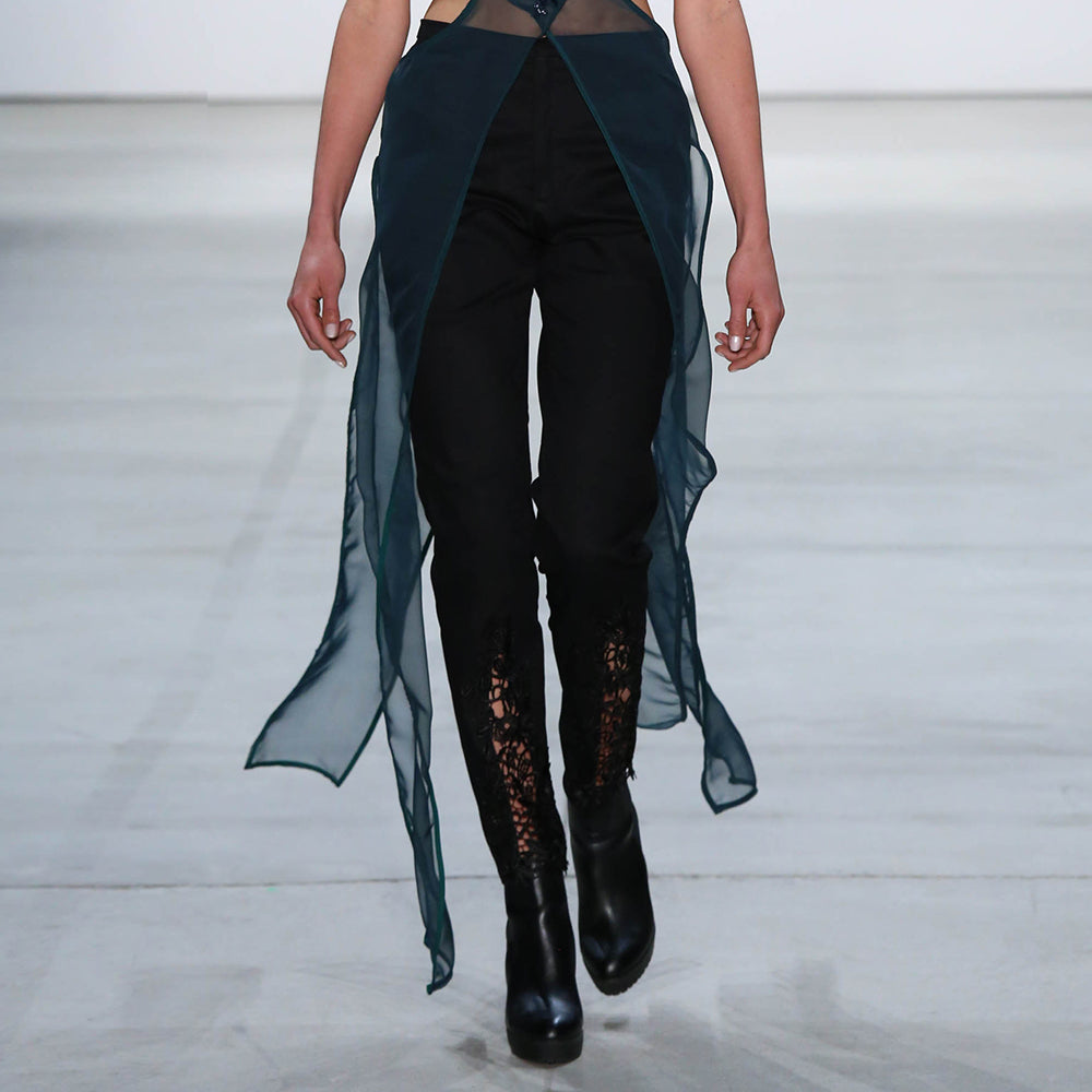 Black Trousers with Lace Inserts