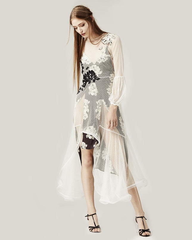 Dotted Mesh with Floral Slip Dress