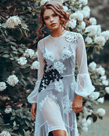 Dotted Mesh with Floral Slip Dress