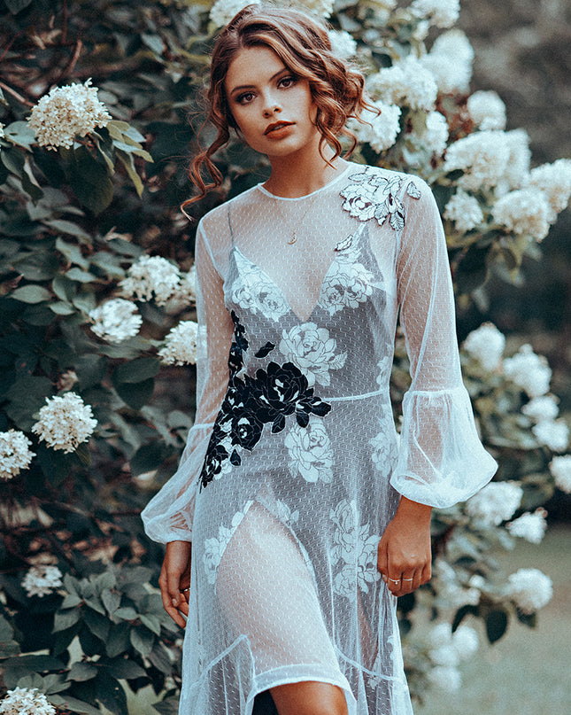 Dotted Mesh with Floral Slip Dress – Lisa N. Hoang