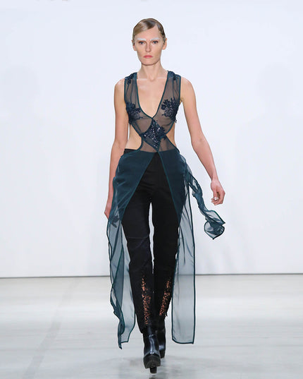 Black Trousers with Lace Inserts