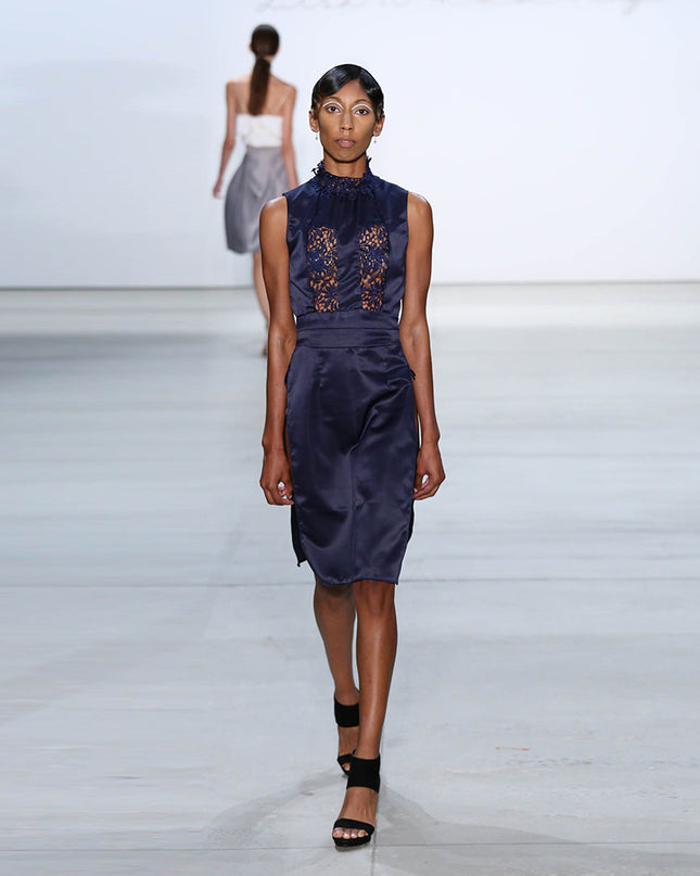 Navy Satin and Lace Dress