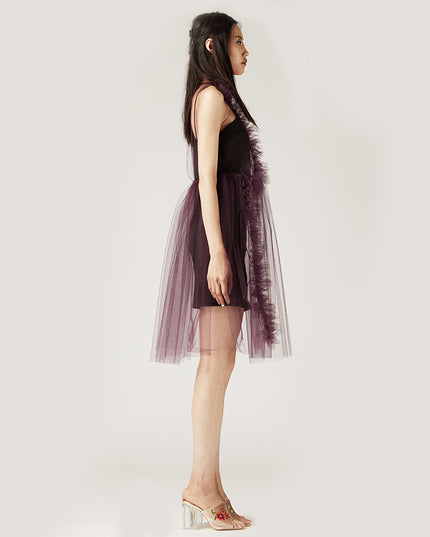 Purple Tulle Dress with Mesh Slip