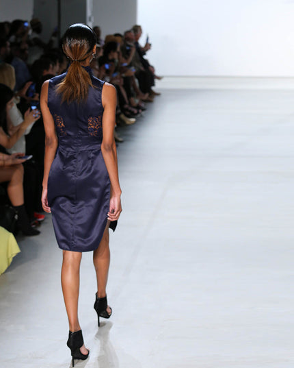 Navy Satin and Lace Dress